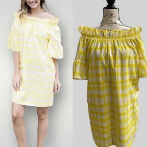 Brooke Wright Olivia Dress XS/Small Yellow Gingham Off-Shoulder